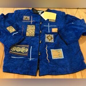 NWT Indigo Moon Blue Patchwork Jacket Chenille & Lined Size 2X